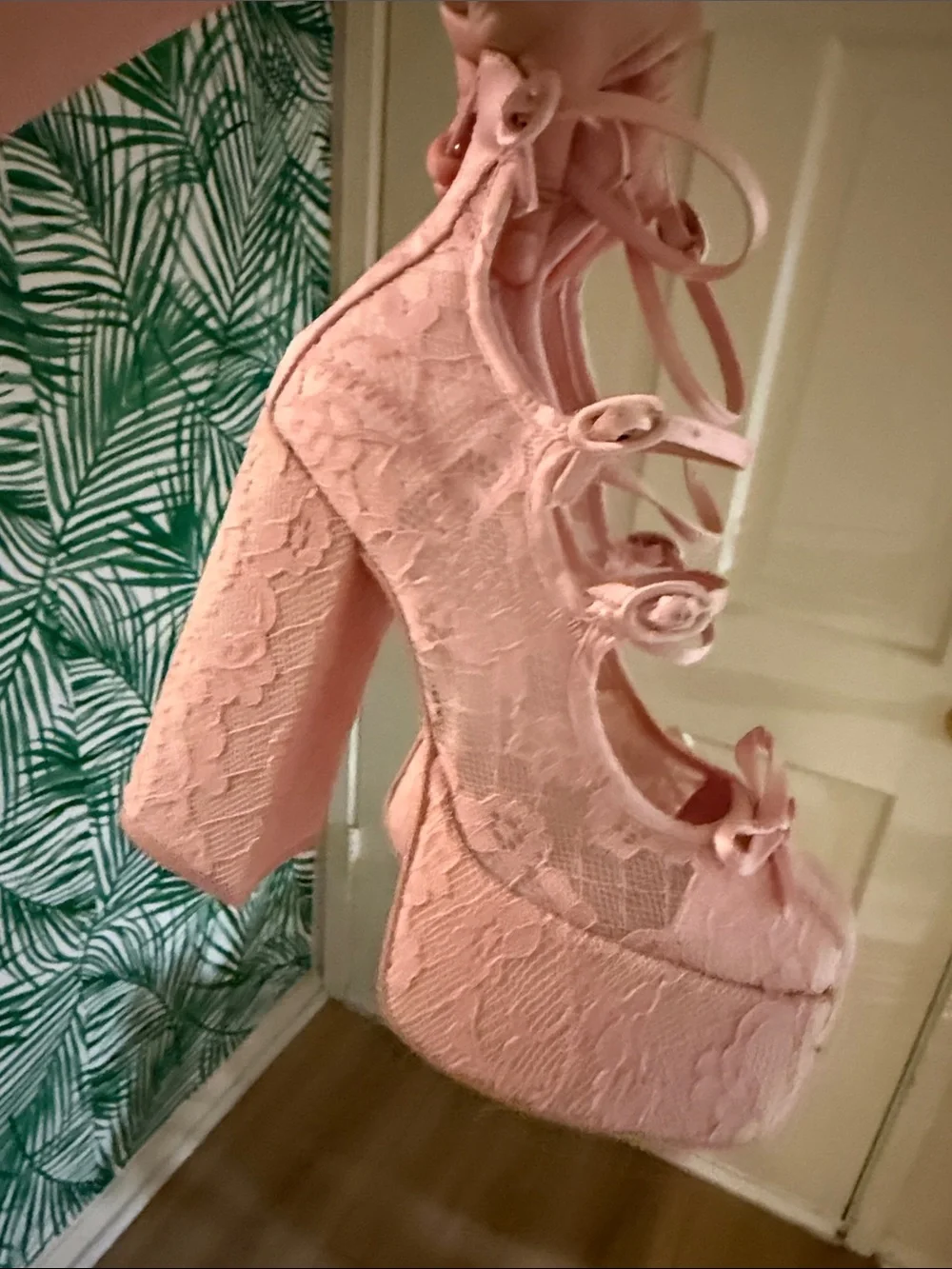 Sugar Thrillz Pink Lace Platform Mary Jane Pumps